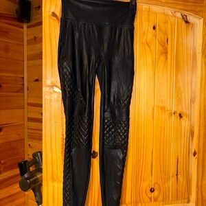 SPANX Black Leather Quilted Leggings